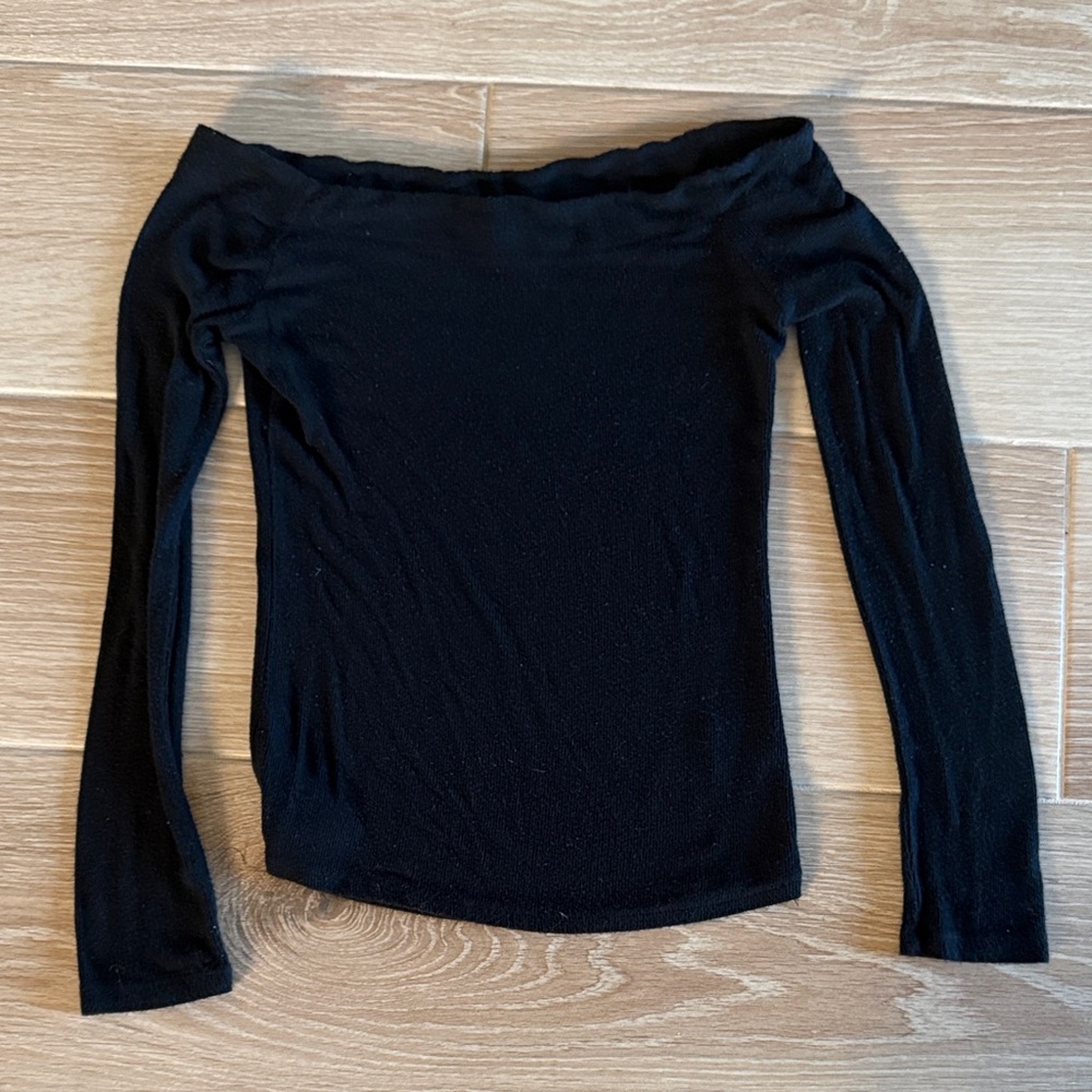 Z Supply Black Off-Shoulder Long Sleeve Top